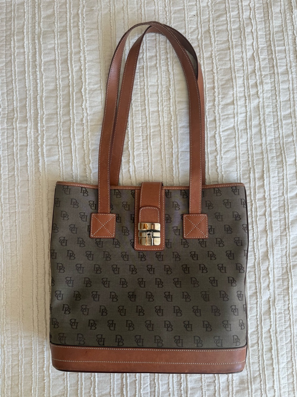 Vintage Dooney & Bourke monogram canvas tote bag leather classic